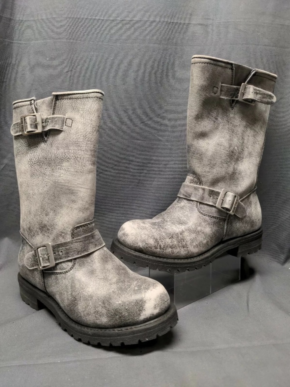 Ride Tec Black Gray
Stonewashed Oiled Leather Engineer 
Motorcycle Boots 9M 11W